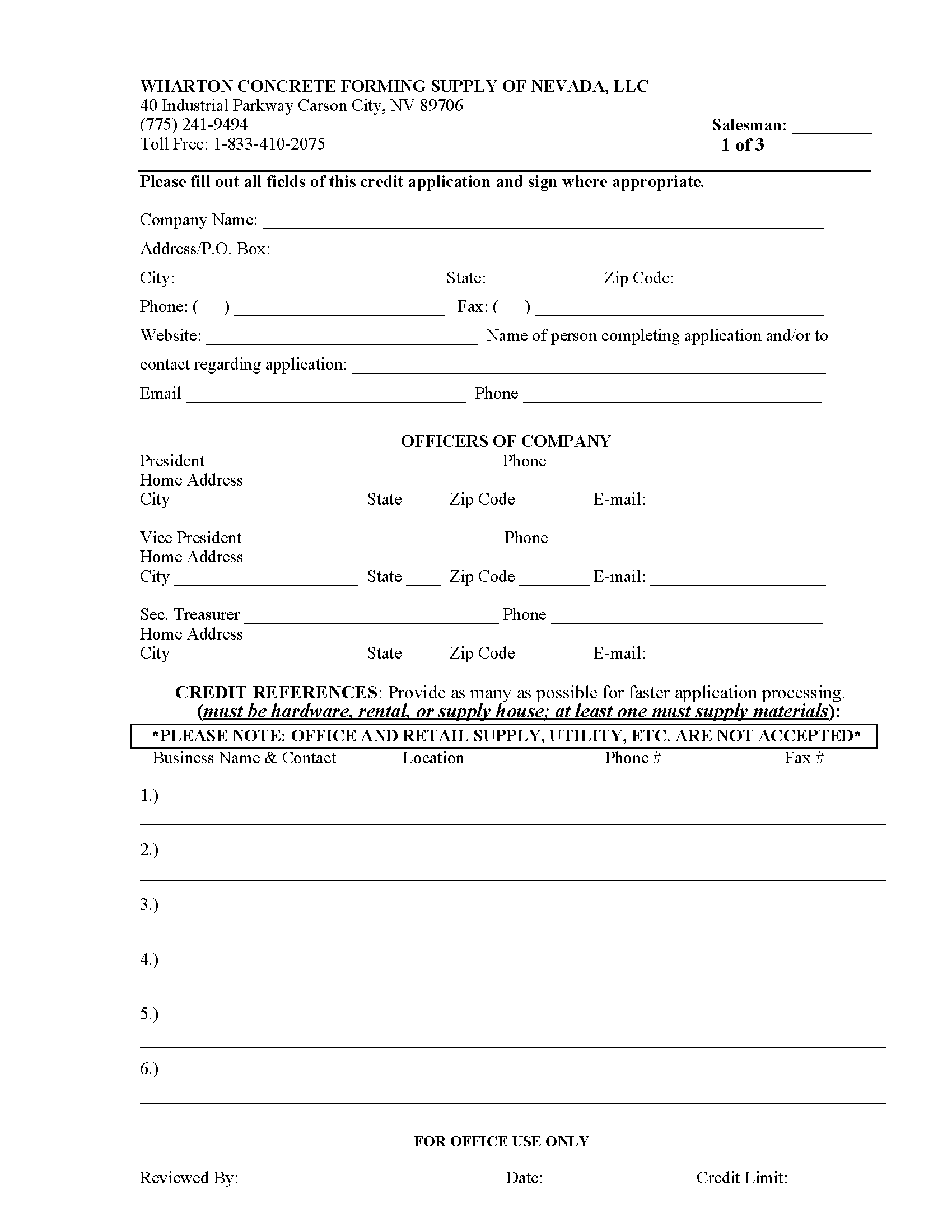 2023 Wharton NV Branch Credit Application